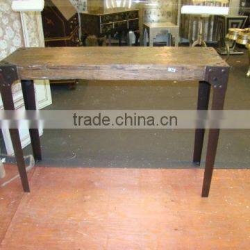 Archaize industrial metal wood brown long legs table