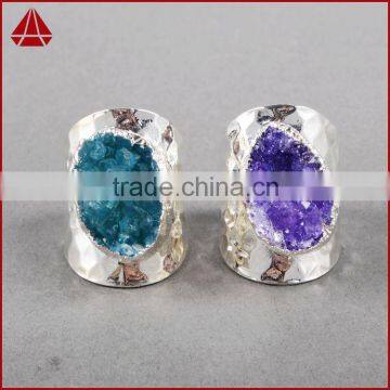 Fashion Agate Druzy Ring Cuff With Silver Electroplating, Natural Agate Drusy Band Ring photo-3