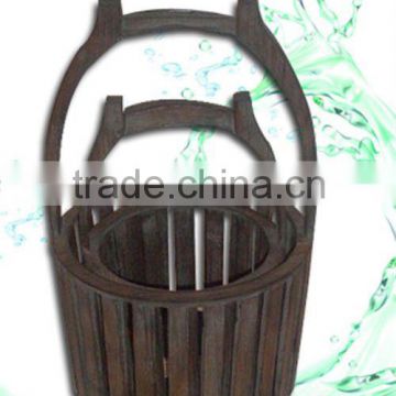 Brown wooden basket with handle and two sizes