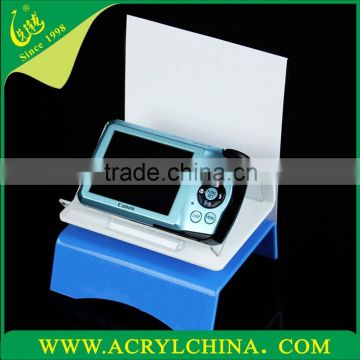 transparent imported acrylic digital camera display with blue and white, clear plexiglass digital camera with hot-bend forming