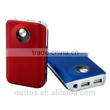 6600mAh external battery dual USB Output battery packs with LED torch for smartphone, Laptop, Tablet PC