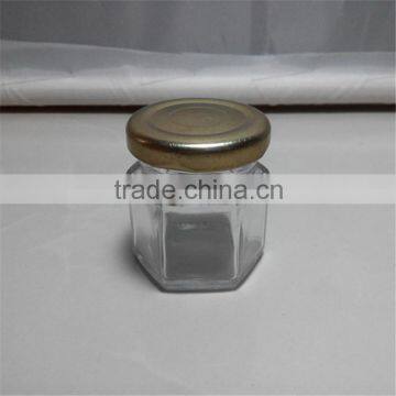 45ml 1.5oz Hexagon Glass Jars for Jam Jar With Gold Metal Lid
