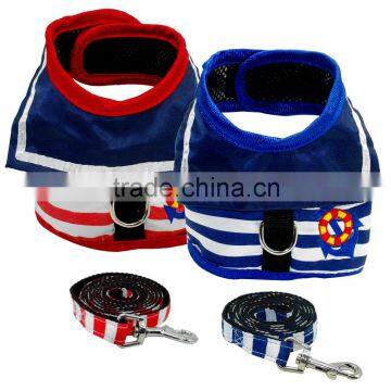 Navy Sailor Dog Vest Harness and Leash Set Private Label Dog Walking Harness