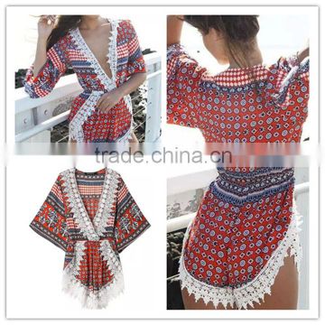 Best Selling Sexy New Model Lace Trim Kaftan Beachwear Moroccan Tunic