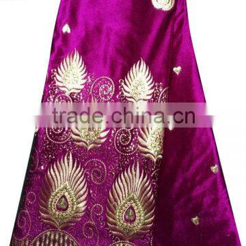 CL2071-3 New design high quality African big embroidered fushia Velvet material softly material for making dress