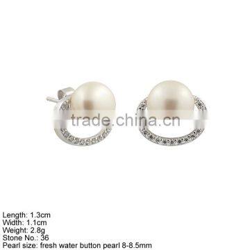 GPA2-003 Round Shape 925 silver Stud earrings with Pearl Stone