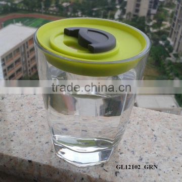 10oz clear glass drinking tumbler with silicone lid