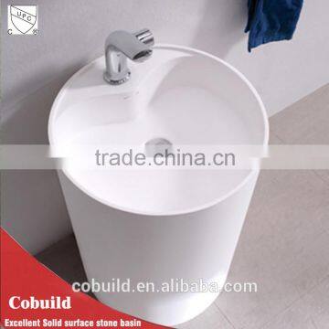 Foshan Villa artificial solid surface bathroom sink, Round resin bathroom pedestal sinks