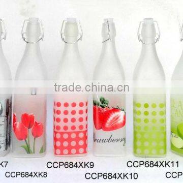 CCP684XK7 frosted glass milk bottle printed with decal