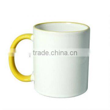 coated heat transfer mug with handle and rim color