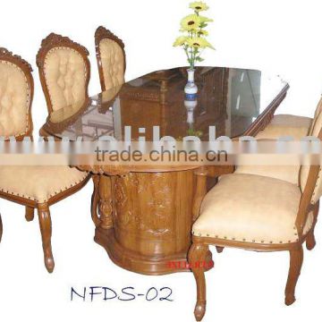 Classic Dining Table And Chair Hand Wood Carved NFDS02