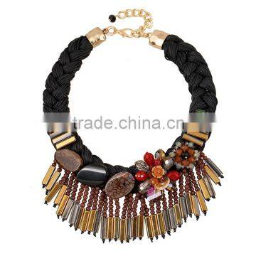 Europe restore ancient ways chromatic gem flower measle tassel necklaces foreign trade fashion hand-woven ornaments