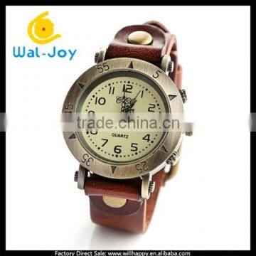 WJ-4007 latest fashion stainless steel case men vintage genuine leather wrist watches