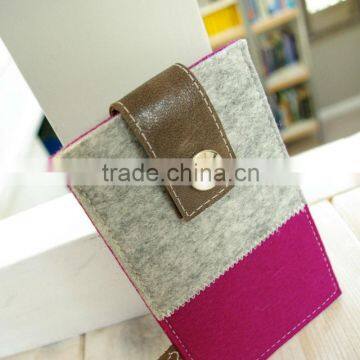 Woolen felt Polyester felt laptop sleeve tablet double colors mobile pouch with leather closing