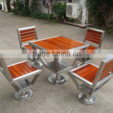 304 stainless steel and wooden outdoor table and chair