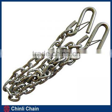 Trailer safety chain with S hooks, USA chain with safety S hooks, NACM96 standard 3/16"X 48" size