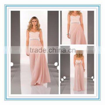 New Arrival Strapless Long Elegant Bridesmaid's Gown/Dress Sweetheart Peach Chiffon A-Line Bridesmaid Dress 2015(SRLV-8424)