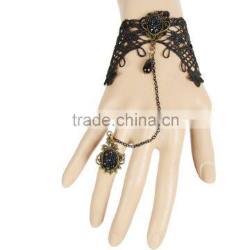 Charming Design Women Black Lace Bracelet Teardrop Copper Alloy Chain Ring