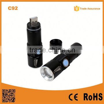 C92 Build in Battery USB charger rechargeable led torch flashlight