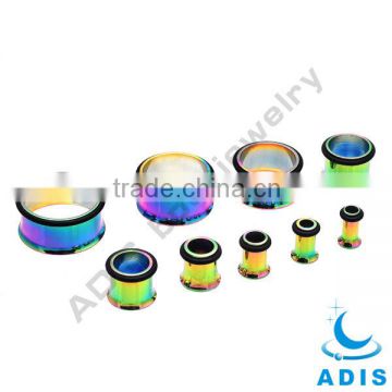 Rainbow double flared ear plugs tunnel expander, O ring in groove