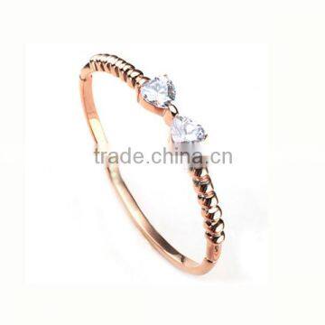 Bowknot charms rose gold plated stainless steel stone bangles design stone studded bangles fancy stone bangles wholesale LB8364