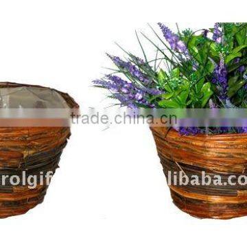 Fern and Rattan Round planter- Round flower pot - Fern and Rattan plant container