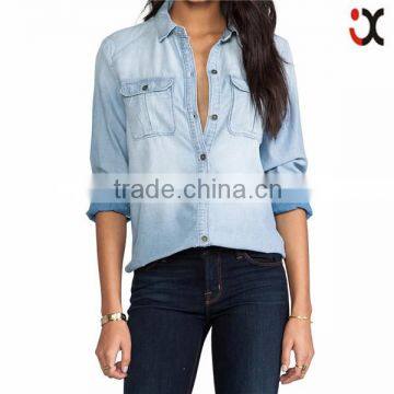 2016 blue button type flange sleeves denim shirt JXH420