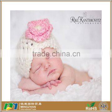 Gorgeous Soft Valentines Day Baby Kids Hat Cream with Pink Flower