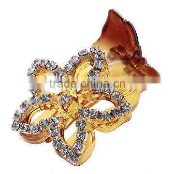 Hot Sale Changeable Starfish Shape Flower Hair Clamp Crystal Jewelries Plastic Rhinestone Flower Amber Hair Barrette For Women