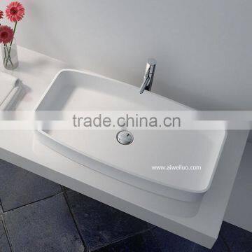 Modern Rectangular Fbathroom Solid Surface Wash Basin, Stone Resin Wash Basin, Wall Hung Wash Basin photo-2