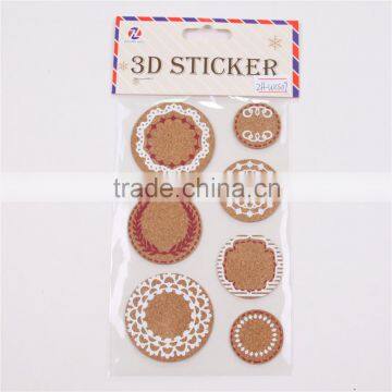 3d round cork sticker/ customized wood sticker