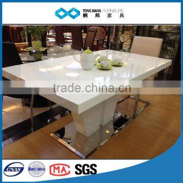 high gloss finish dining table with stainless steel base