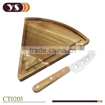 cheese shape acacia wood cutting board with knife set