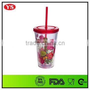 16oz custom bpa free insulated double wall insert plastic straw tumbler