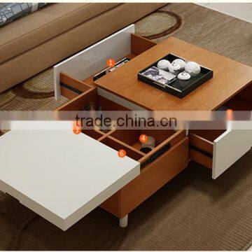 The Glossy PVC White and Wood Grain Coffee Table photo-3