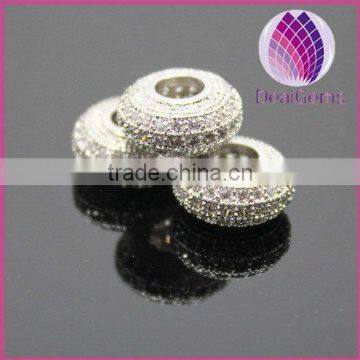 12x6mm rondelle gold/rose/silver plated copper cz stone pave beads