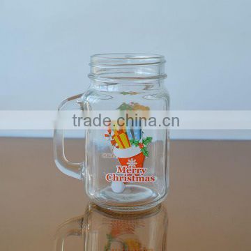 Glass mason jar with Christmas printing