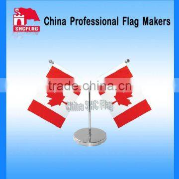 V-shaped table top flag office flag with metal base and pole