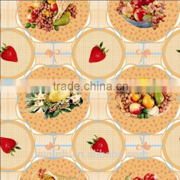 2014 newest fruits printed pattern pvc/peva vinyl tablecloth/cover with waved/lace edge