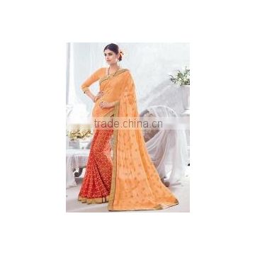 Absolute Peach Viscose Georgette Saree/famous indian saree designers