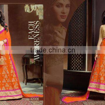 Indian Designer Fully Embroidered Bridal Anarkali Salwar Kameez With Banaras Border For Womens photo-3