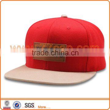Common Fabric Feature and Sports Cap Type Leather Patch 6 panel snapback hats