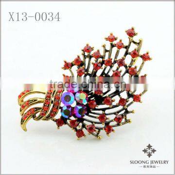 Unique Design Fashion Red Crystal and Shiny Glass Brooch