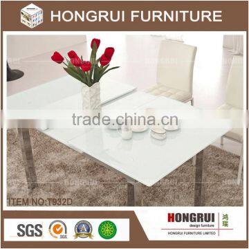 Extention metal table,Tempered Super white glass top & metal chrome frame