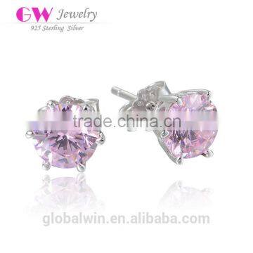 2016 New Design Pave Pink Cz Fashion Jewelry Women Daily Wear Stud Earrings