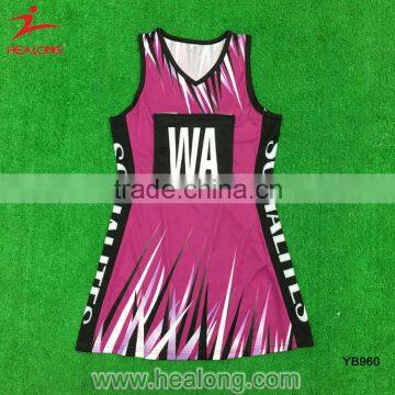 Healong Factory Sublimation Cheap Netball Jersey Skirts Dresses Uniforms