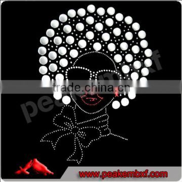 Fashion bling afro girl rhinestone transfer design for t-shirt