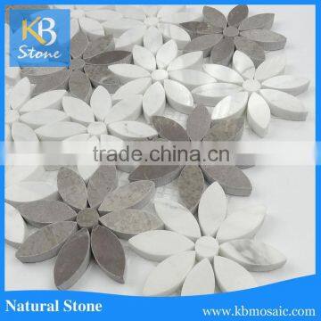 Flower design mosaic floor room waterjet marble mosaic tile