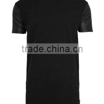 Faux Leather Sleeve T shirt Wholesale/Artificial Leather