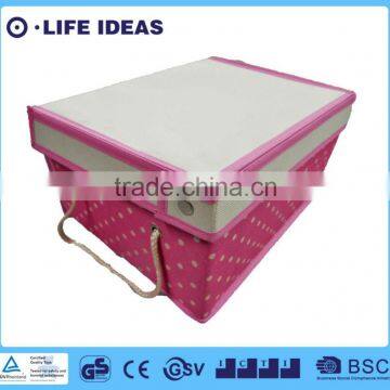 Non-woven fabric spots printing storage box with lid covered pink